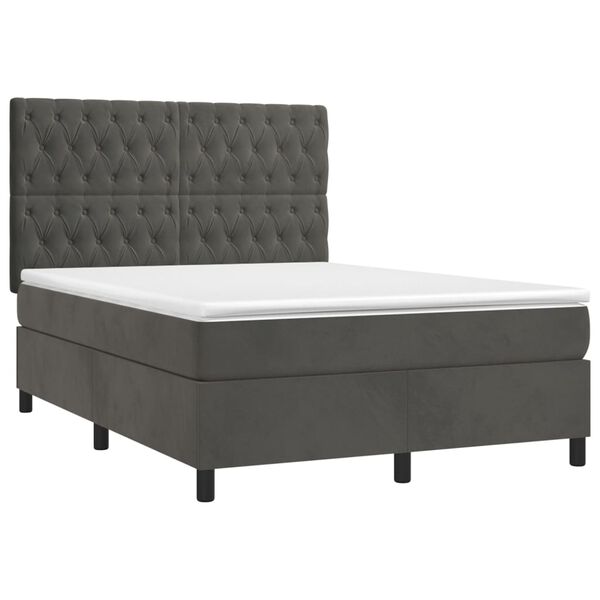 vidaXL Cama box spring colch&oacute;n y LED terciopelo gris oscuro 140x190 cm
