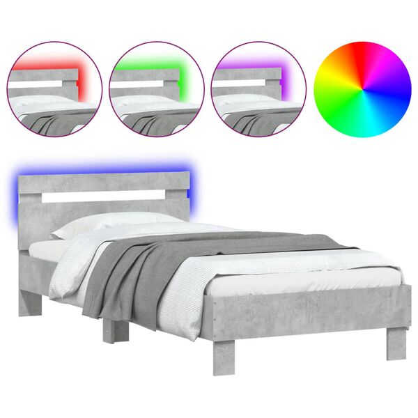 vidaXL Estructura de cama cabecero luces LED gris hormigón 90x200 cm