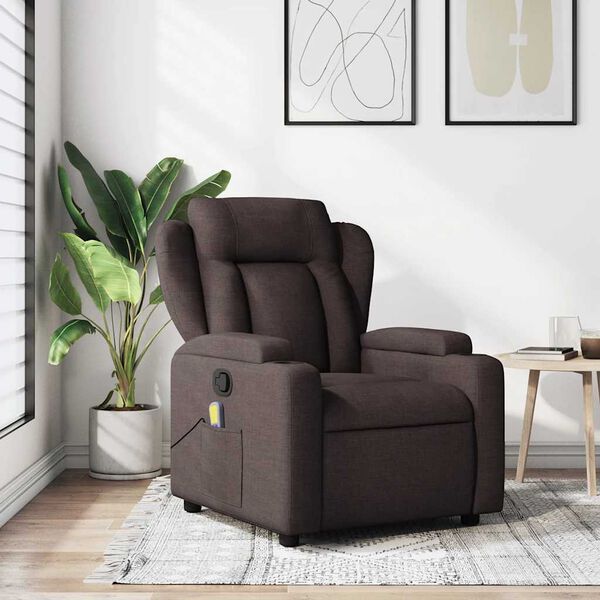 vidaXL Sill&oacute;n de masaje reclinable de tela marr&oacute;n oscuro
