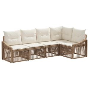 vidaXL Conjunto de sof&aacute;s de jard&iacute;n 5 uds. Beige rat&aacute;n sint&eacute;tico
