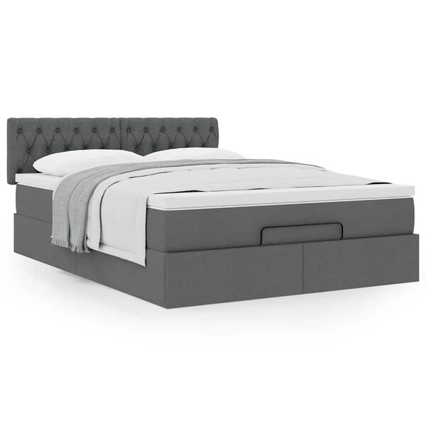 vidaXL Cama otomana con colch&oacute;n gris oscuro 140x190 cm tela