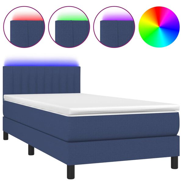 vidaXL Cama box spring colch&oacute;n y luces LED tela azul 80x200 cm