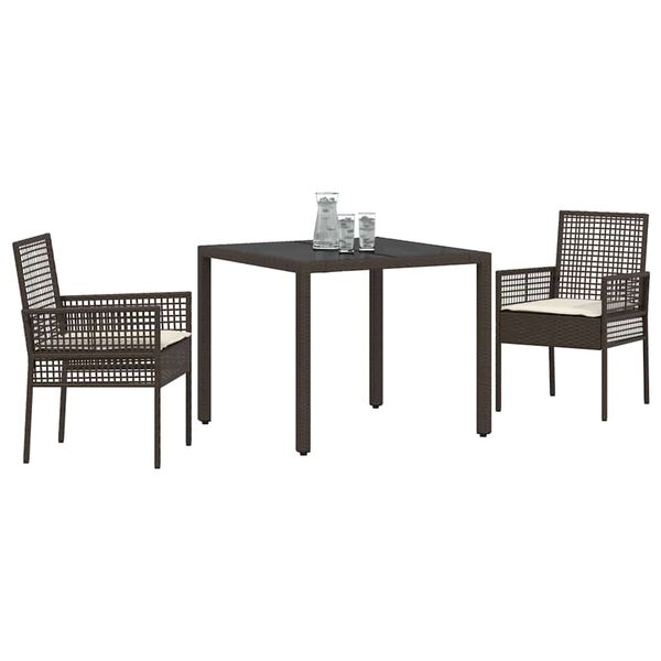 vidaXL Conjunto de Comedor de Jard&iacute;n 3 pcs Marr&oacute;n rat&aacute;n sint&eacute;tico