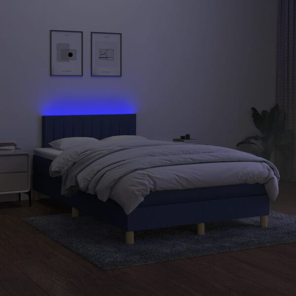 vidaXL Cama box spring con colch&oacute;n y LED tela azul 120x200 cm