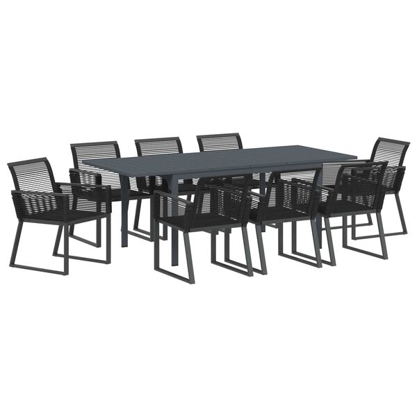 vidaXL Conjunto de Comedor de Jard&iacute;n 9 pcs Negro rat&aacute;n sint&eacute;tico