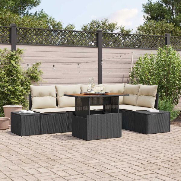 vidaXL Conjunto de sof&aacute; de jard&iacute;n 6 pcs Negro Polirat&aacute;n