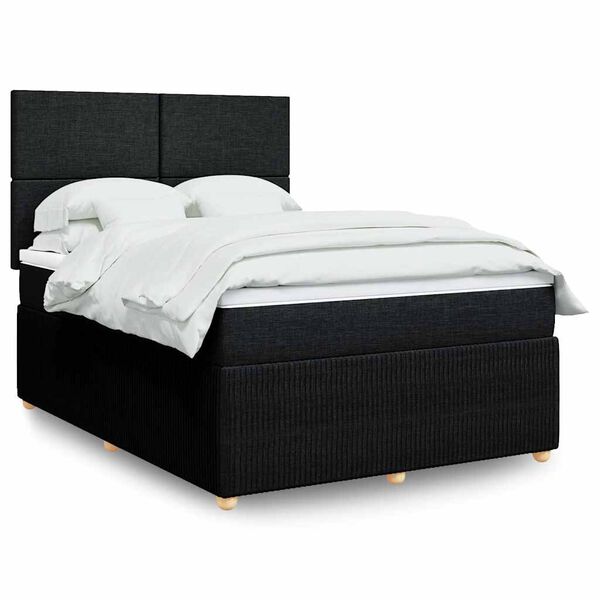 vidaXL Cama box spring con colch&oacute;n tela negro 140x200 cm