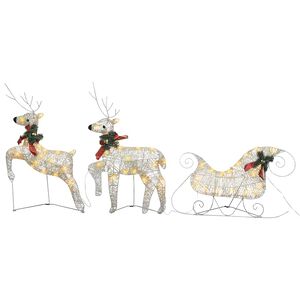 vidaXL Renos y trineo decoraci&oacute;n de Navidad 60 LEDs dorado jard&iacute;n