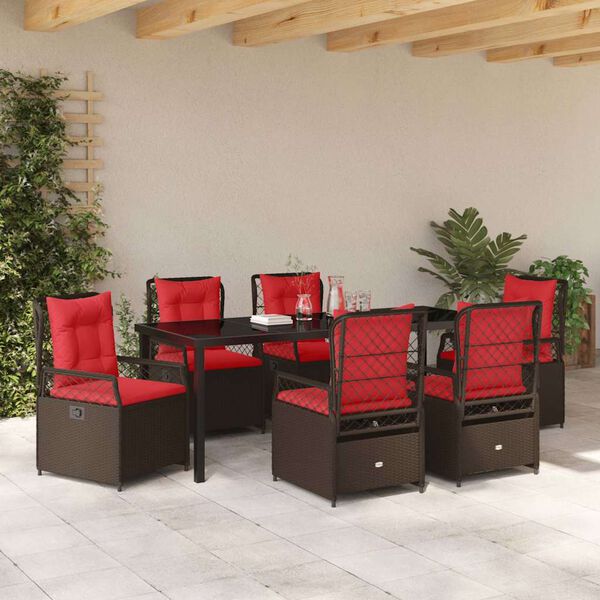 vidaXL Conjunto de Comedor de Jard&iacute;n 7 pcs Marr&oacute;n rat&aacute;n sint&eacute;tico