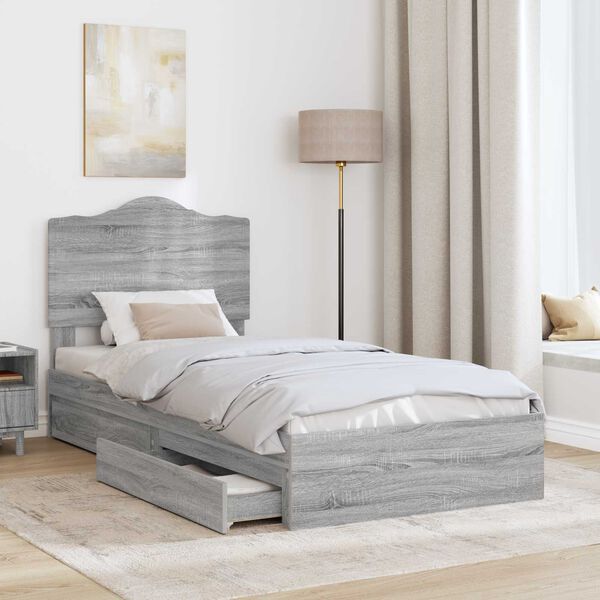 vidaXL Cama con almacenamiento con cabecera Gris Sonoma 100 x 200 cm