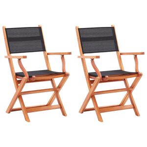 vidaXL Sillas plegables, 2 unidades, color negro, madera maciza de eucalipto y textilene.