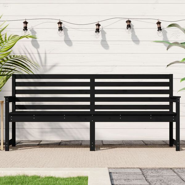 vidaXL Banco de jard&iacute;n madera maciza pino negro 203,5x48x91,5 cm