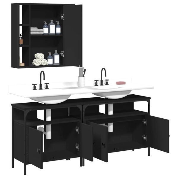 vidaXL Set de muebles de baño 3 piezas madera contrachapada negro