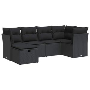 vidaXL Set de sof&aacute;s de jard&iacute;n 6 piezas y cojines rat&aacute;n sint&eacute;tico negro