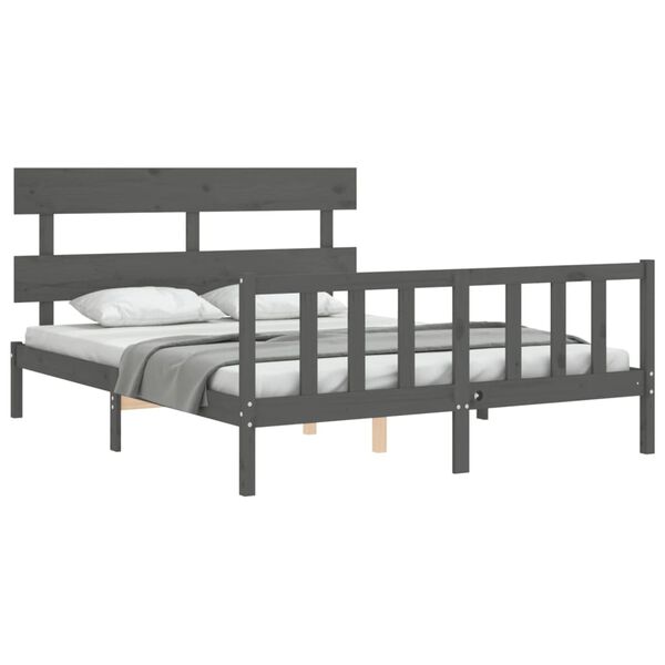 vidaXL Estructura de cama matrimonio con cabecero madera maciza gris