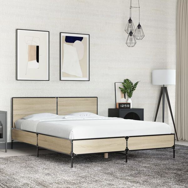 vidaXL Estructura cama madera ingenier&iacute;a metal roble Sonoma 120x200 cm