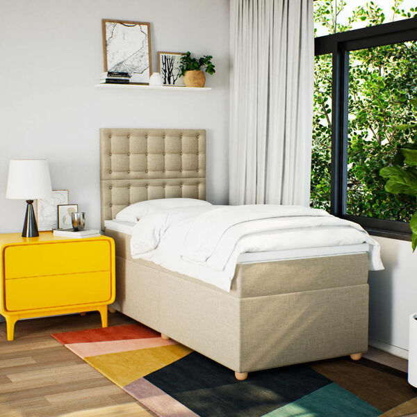 vidaXL Cama box spring con colch&oacute;n tela color crema 90x190 cm