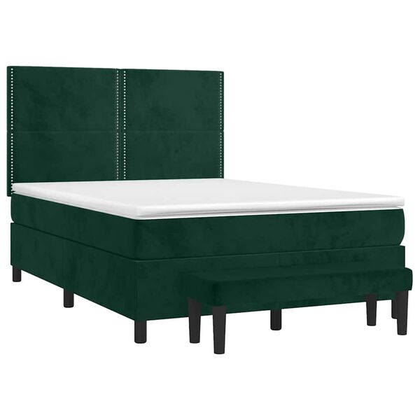 vidaXL Cama box spring con colch&oacute;n terciopelo verde oscuro 140x200 cm