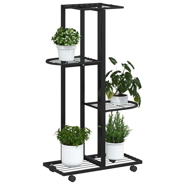 vidaXL Soporte para flores 4 alturas y ruedas hierro negro 44x23x80 cm
