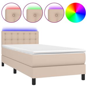 vidaXL Cama box spring colch&oacute;n LED cuero sint&eacute;tico capuchino 90x190 cm