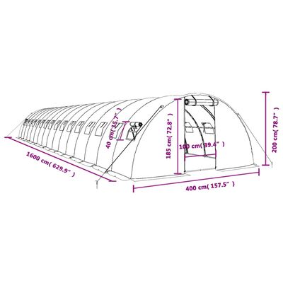 vidaXL Invernadero con estructura de acero verde 64 m² 16x4x2 m