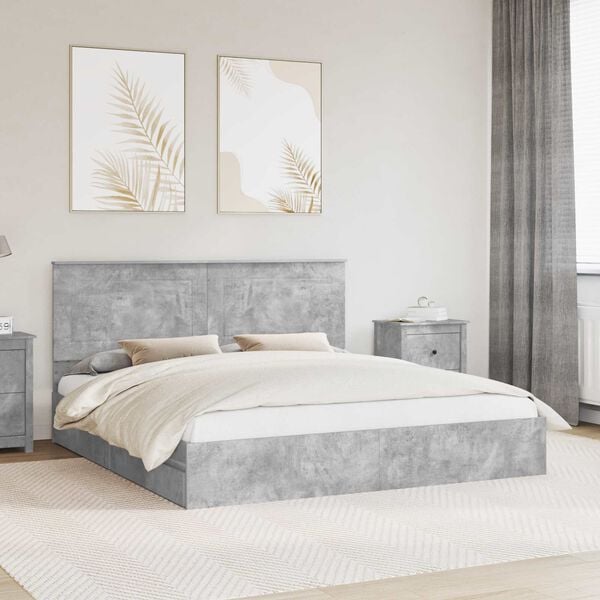 vidaXL Cama con almacenamiento con cabecera Gris Concreto 200 x 200 cm