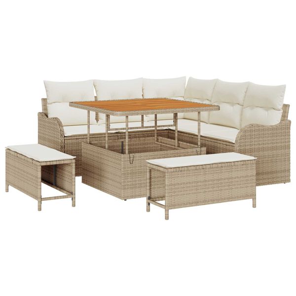 vidaXL Conjunto de sof&aacute; de jard&iacute;n 8 pcs Beige rat&aacute;n sint&eacute;tico
