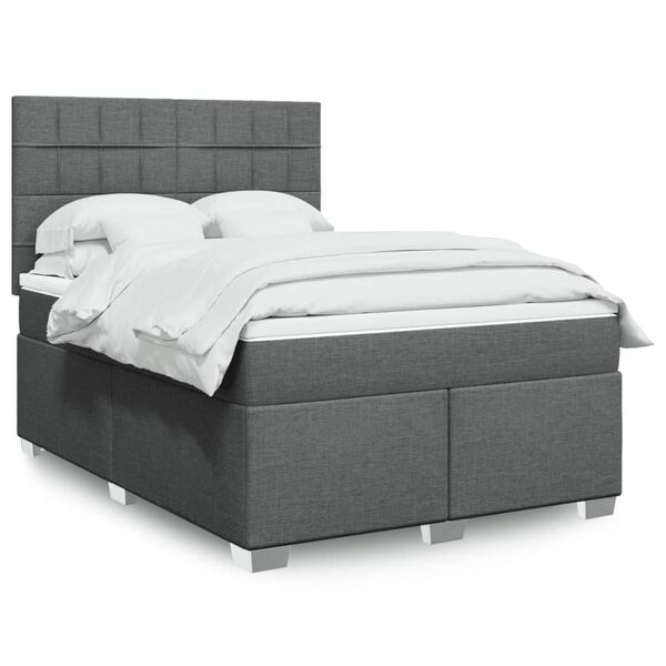 vidaXL Cama box spring con colch&oacute;n tela gris oscuro 140x190 cm
