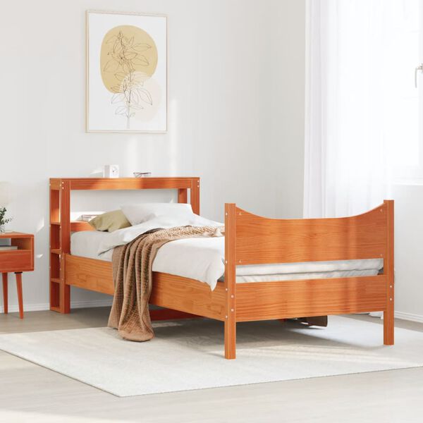 vidaXL Estructura cama con cabecero madera pino marr&oacute;n cera 75x190 cm