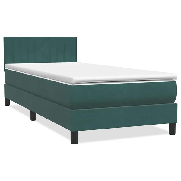 vidaXL Cama box spring con colch&oacute;n y LED terciopelo verde oscuro 80x220 cm