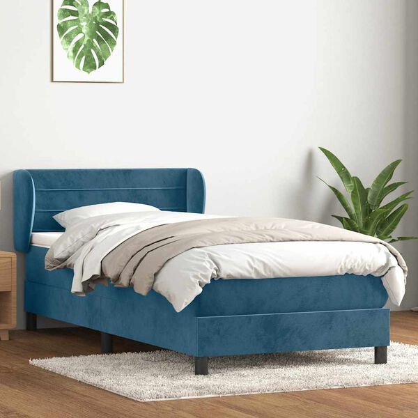 vidaXL Cama box spring con colch&oacute;n terciopelo azul oscuro 90x210 cm