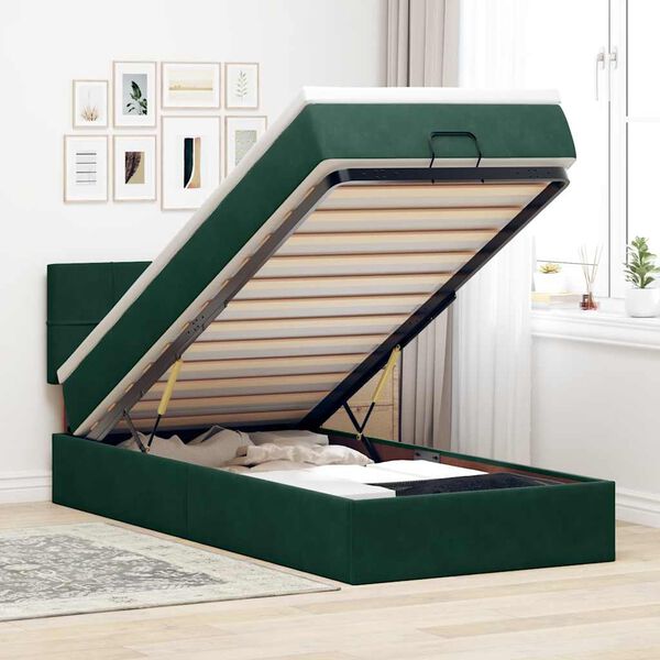 vidaXL Estructura de cama otomana colch&oacute;n terciopelo verde oscuro