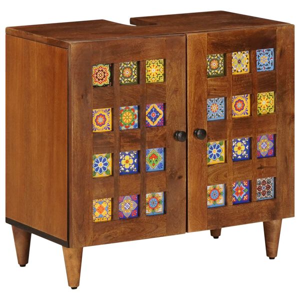 vidaXL Mueble de lavabo para ba&ntilde;o con puerta Nogal 62 x 33 x 58 cm