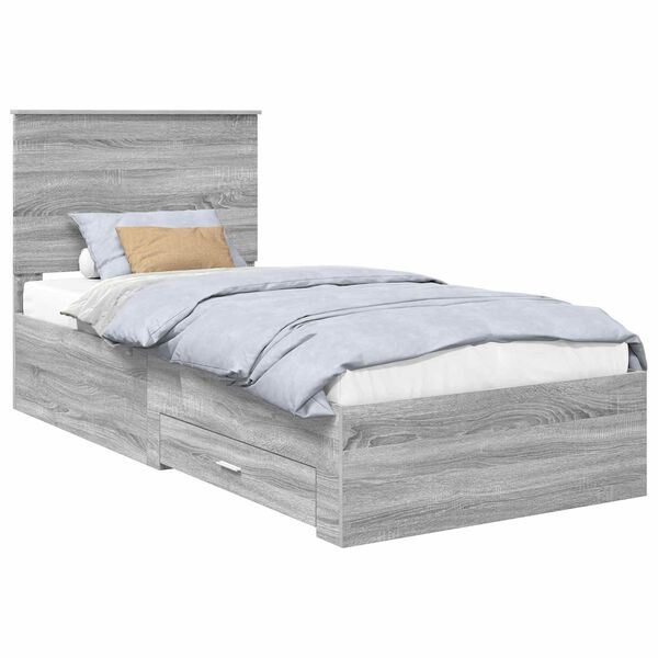 vidaXL Estructura de cama con cabecera Gris Sonoma y Plata 75 x 190 cm