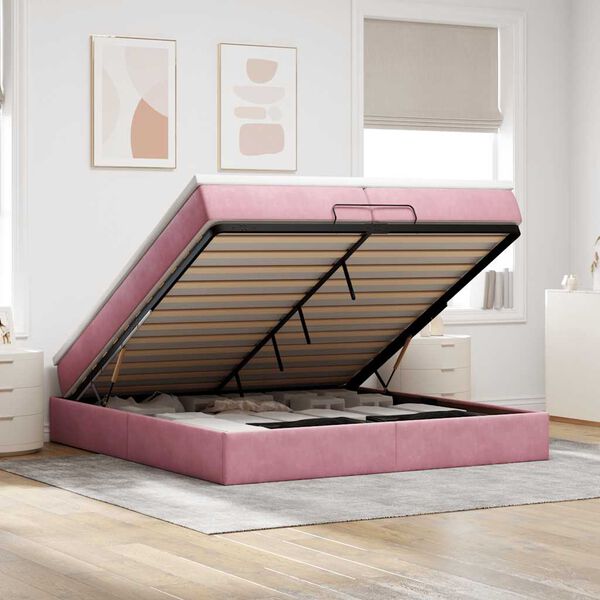 vidaXL Estructura de cama otomana colchones terciopelo rosa 200x200cm