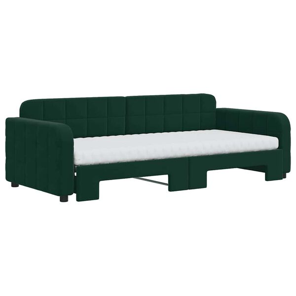 vidaXL Sof&aacute; cama nido con colch&oacute;n terciopelo verde oscuro 90x200 cm