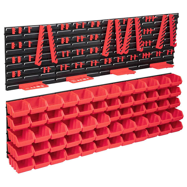 vidaXL Kit de cajas de almacenaje 136 pzas paneles de pared rojo/negro