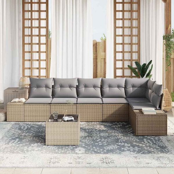 vidaXL Conjunto de sofá de jardín con cojín 7 pcs Beige y Gris Claro