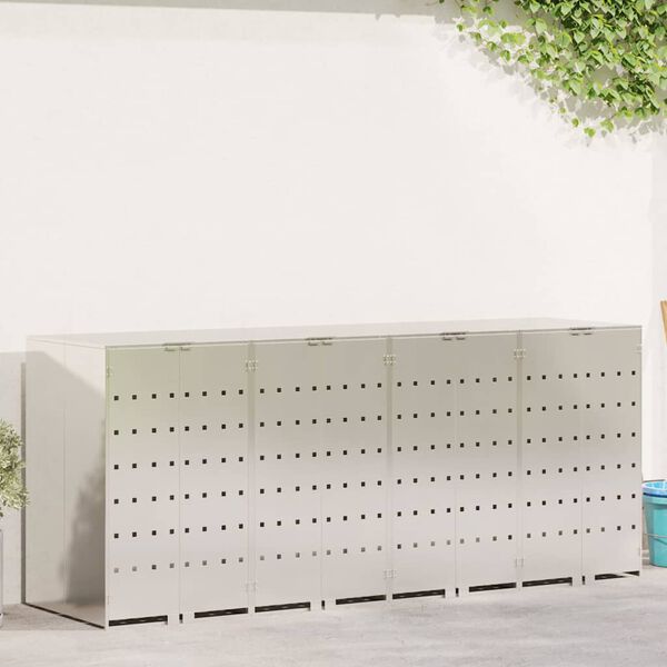 vidaXL Almacenamiento de cubos Wheelie para 3 cubos Plateado