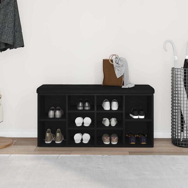 vidaXL Banco para zapatos con estante Roble Negro 102 x 32 x 50 cm