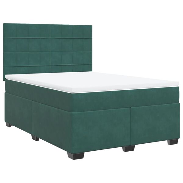 vidaXL Cama box spring con colch&oacute;n terciopelo verde oscuro 140x190 cm