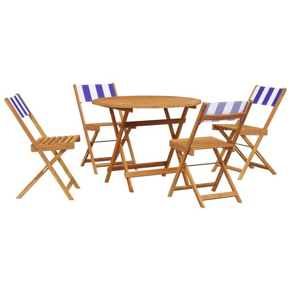 vidaXL Set de comedor de jard&iacute;n 5 pzas tela madera maciza azul blanco