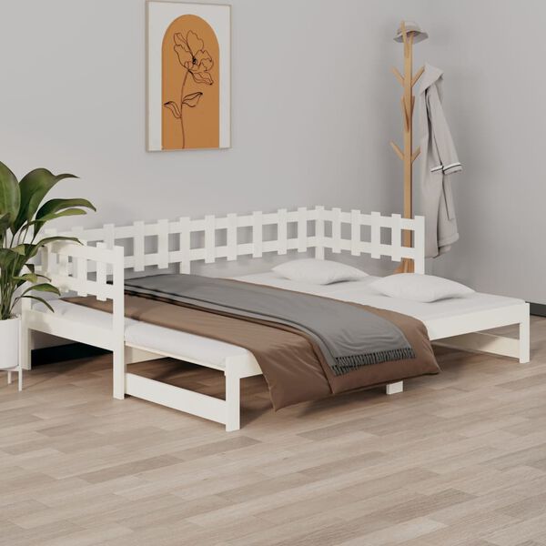 vidaXL Sof&aacute; cama extra&iacute;ble madera maciza de pino blanco 2x(80x200) cm