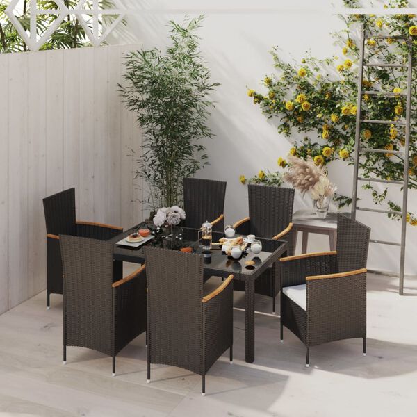 vidaXL Juego de comedor de jard&iacute;n 7 piezas rat&aacute;n sint&eacute;tico negro
