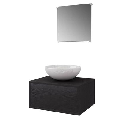 vidaXL Conjunto de muebles de baño con lavabo y grifo 4 piezas negro