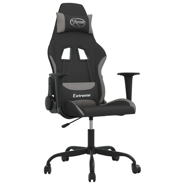 vidaXL Silla gaming de masaje tela gris claro y negro