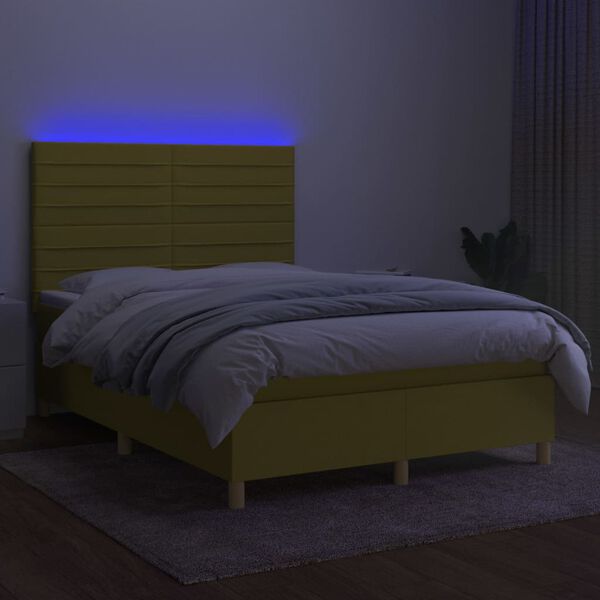 vidaXL Cama box spring colch&oacute;n y luces LED tela verde 140x190 cm