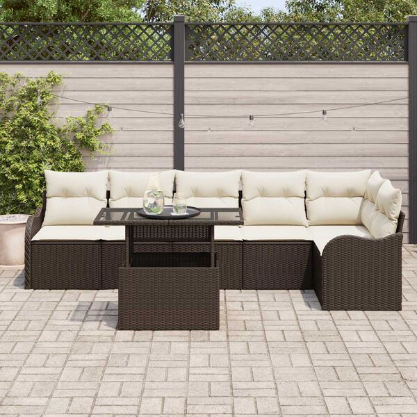 vidaXL Conjunto de sofá de jardín 7 pcs Marrón Rattan de Poliéster