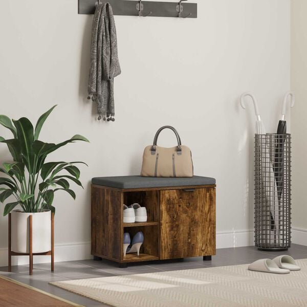 vidaXL Banco de entrada con coj&iacute;n Roble Ahumado 60 x 38 x 46 cm