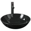 vidaXL Lavabo de ba&ntilde;o grifo y desag&uuml;e de empuje vidrio templado negro
